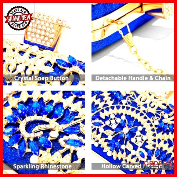 Rhinestone Evening Clutch with Chain Strap, 7.15x4.5 Inches, Wedding Prom - Picture 5 of 7